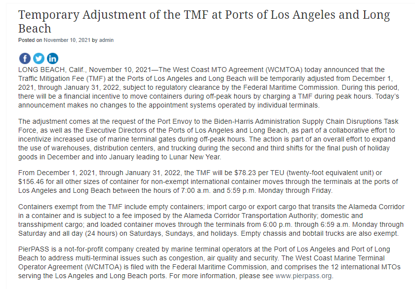 洛杉磯、長灘港最新規(guī)定：卡車提柜費用翻番！